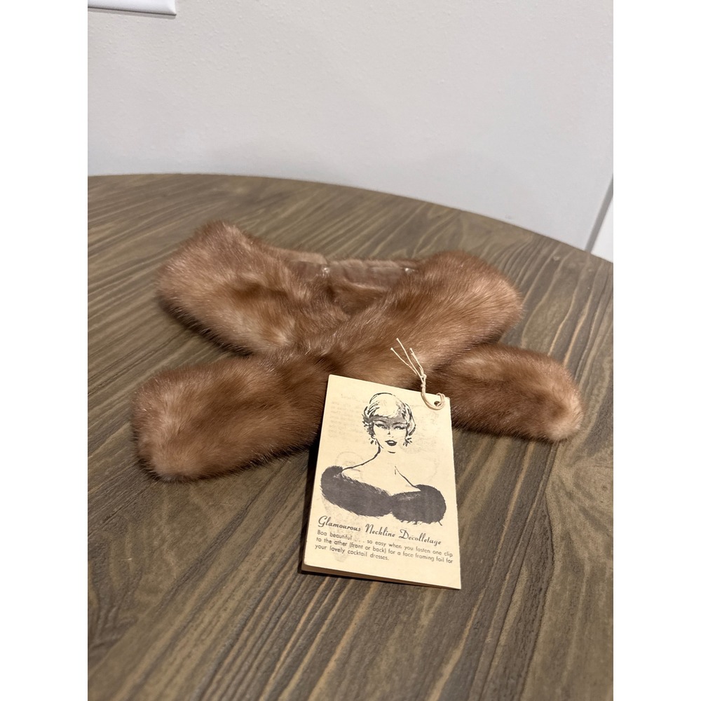 Vintage Mink Fur Neck Collar Wrap Boa Scarf Brown Glamorous Decolletage With Tag